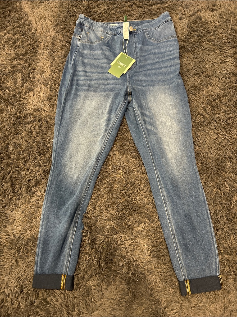 HALARA Medium Blue Skinny Jeans with Cuffed Hem